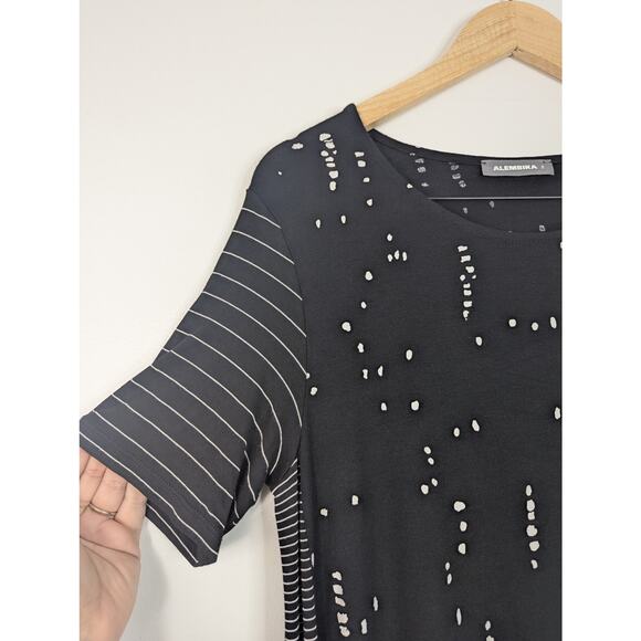 Alembika Spotted Striped Lagenlook Shift Midi Dress - Picture 4 of 8